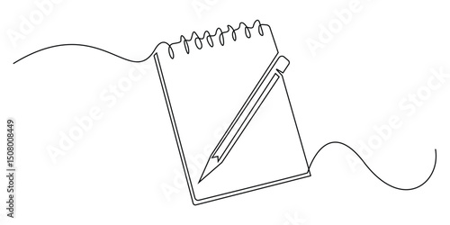 one continuous line of paper and pencil notes.single line drawing of notebook icon,for plan,checklist.minimalist line art vector illustration