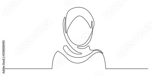 one continuous line portrait of a woman in hijab.single line drawing of a muslim woman seen from the front.minimalist line art vector illustration