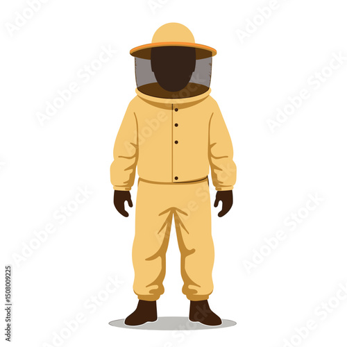Beekeeper in Protective Suit Illustration: Vector Image of a Person Wearing Beekeeping Gear