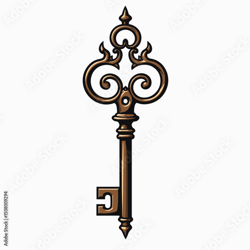 Wallpaper Mural Ornate Antique Skeleton Key Illustration with Intricate Design Elements and Aged Bronze Finish on White Background Torontodigital.ca