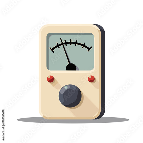 Retro Style Voltmeter Illustration Showing a Measurement with a Needle, a Knob and Red Buttons