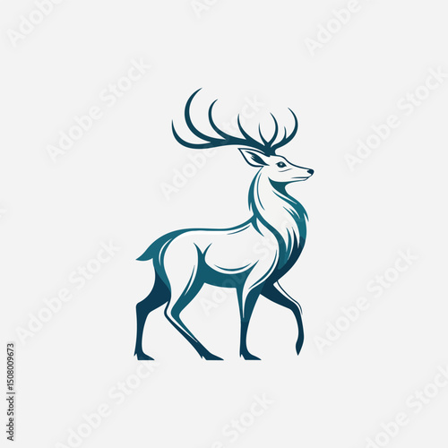 A minimalist deer iconic logo design Black and white illustration, deer head silhouette, majestic antlers, minimalist design, elegant profile, stylized wildlife art, sharp contrast, vector graphic