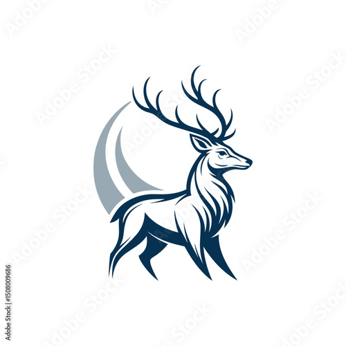 A minimalist deer iconic logo design Black and white illustration, deer head silhouette, majestic antlers, minimalist design, elegant profile, stylized wildlife art, sharp contrast, vector graphic