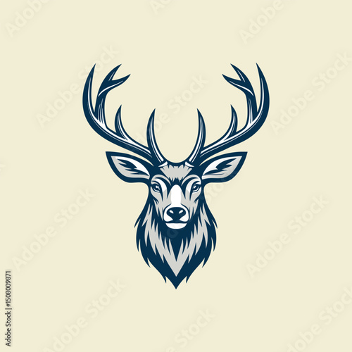 A minimalist deer iconic logo design Black and white illustration, deer head silhouette, majestic antlers, minimalist design, elegant profile, stylized wildlife art, sharp contrast, vector graphic