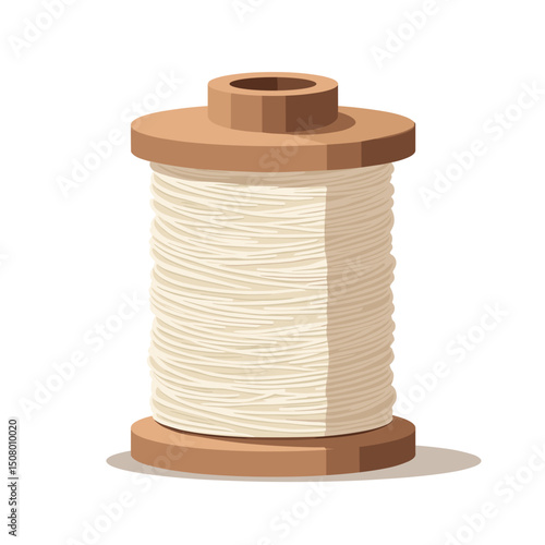 Illustration of a Spool of Thread with Wooden Ends and Cream Colored Thread Wound Around It