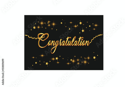 Congratulations! lettering with golden stars ribbon illustration. Design for flyer, invitation card, game, wallpaper, banner, poster, Isolated editable vector.