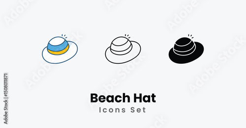 Beach Hat Icons thin line and glyph vector icon stock illustration