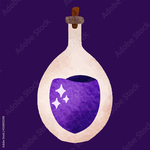 Watercolor Potion Bottle Clipart – Halloween Magic Elixir with Red Liquid