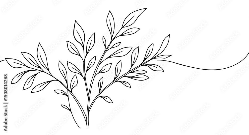Naklejka premium Elegant Line Art Botanical Illustration Simple Leaves and Branches Design