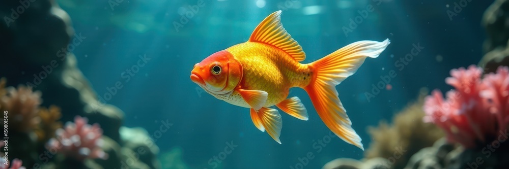 Goldfish airborne, leaving aquarium, towards ocean , journey, scales Goldfish airborne, leaving aquarium, towards ocean , journey, scales