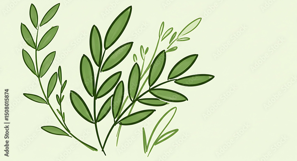 Obraz premium Elegant Green Foliage Illustration Hand Drawn Greenery Botanical Artwork Nature Design