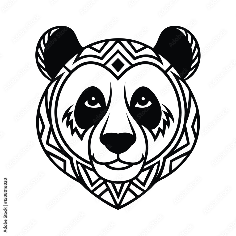 Royal Tribal Panda Head vector line art Royal Tribal Panda Head vector line art