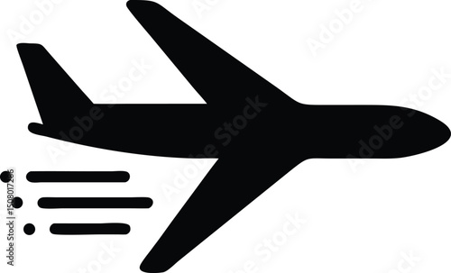 A black airplane icon soars leaving three horizontal vapor trails behind it on white