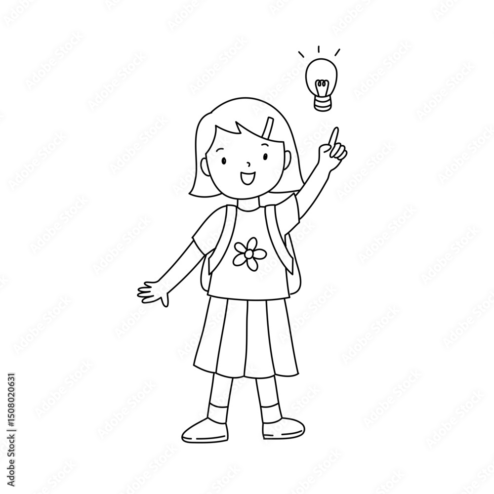 Kids going to school have an idea line art Kids going to school have an idea line art