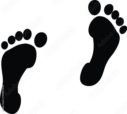 Black footprint silhouette displays the human foot and toe shapes perfectly over a plain background