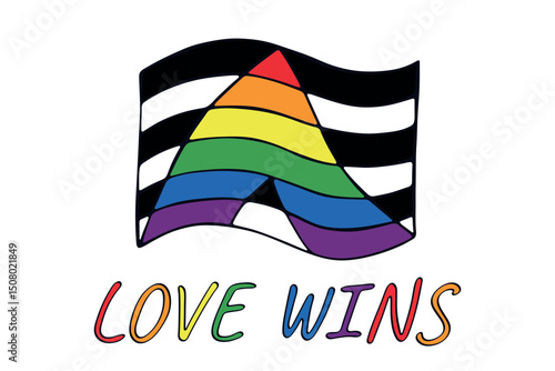 Colorful Straight ally pride flag Happy pride day LGBTQ community Pride Month Vector hand drawn doodle for posters, stickers, logo, cards