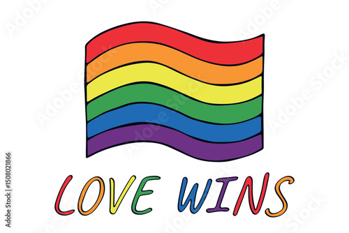 Colorful Gay pride flag Happy pride day LGBTQ community Pride Month Vector hand drawn doodle for posters, stickers, logo, cards