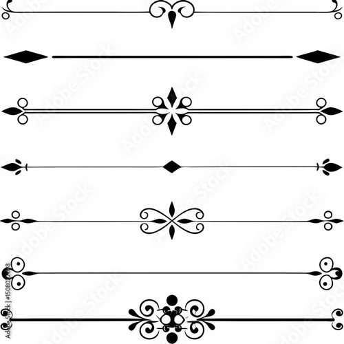 Elegant decorative dividers, Decorative lines, Ornate line separators, vintage flourish designs, whimsical borders, and charming embellishments for creative projects, invitations, and layouts.