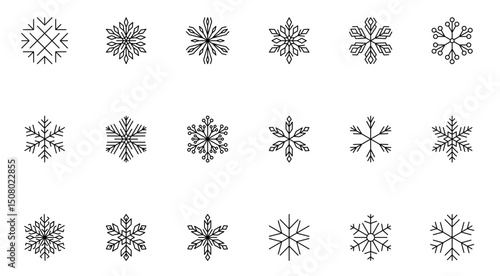  Set of black Snowflakes icons. Vector winter icons.
