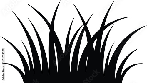 Black silhouette depicts a clump of grass with a solid base on a white background