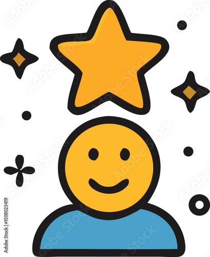 Cartoon image of a person with a star above their head and sparkles around them