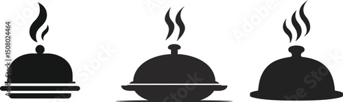 black kitchen cook pot set on white background