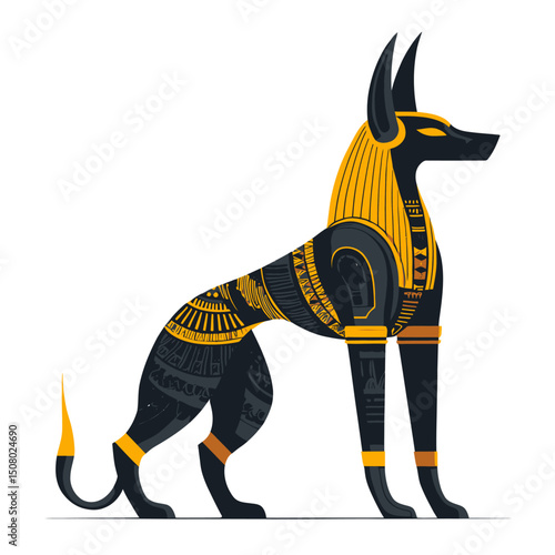 A minimalist Anubis with gold accents, representing the afterlife.