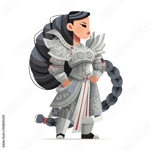 A flat-design Valkyrie Warrior in silver armor 