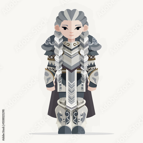 A flat-design Valkyrie in silver armor