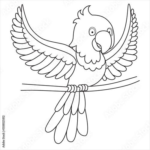 Parrot perched on a branch with outstretched wing