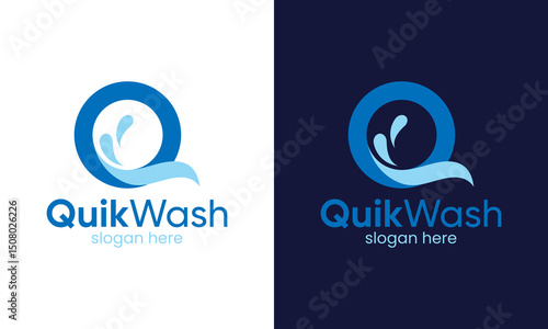Quick wash logo design. Initial letter Q concept vector design with abstract water symbol graphic icon