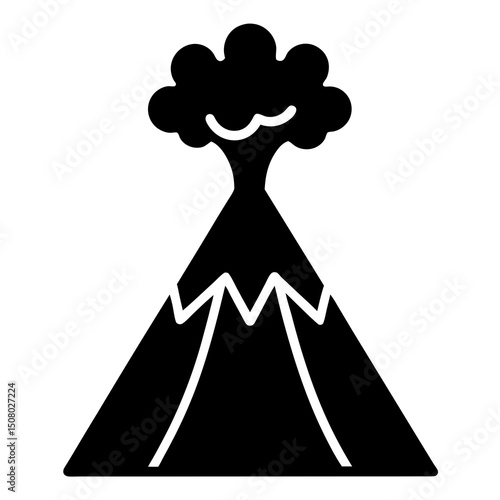 vector volcano with smoke eruption icon