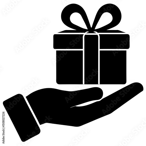 flat hand giving gift box icon on white