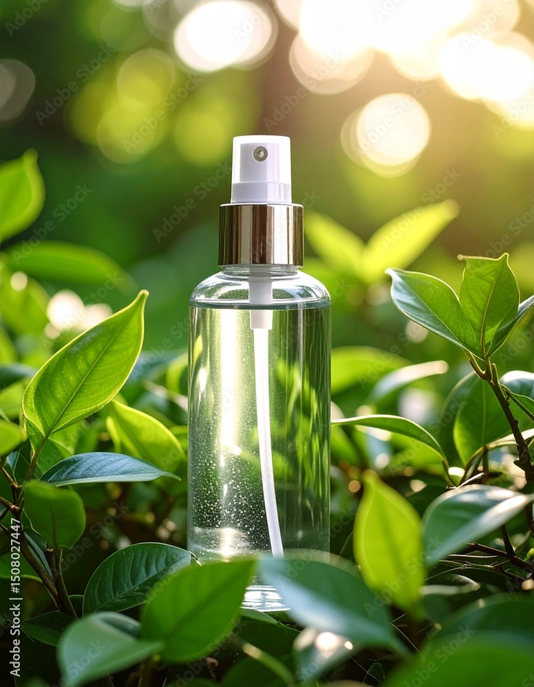 Clear Plastic Spray Bottle with Green Leaves Clear Plastic Spray Bottle with Green Leaves