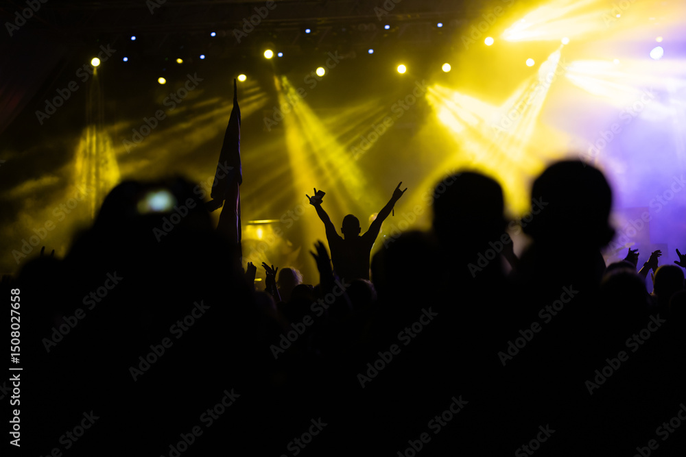Naklejka premium Crowd at concert and blurred stage lights.