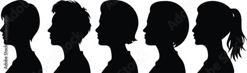 Diverse group of women show different hairstyles in silhouette on a clean white backdrop