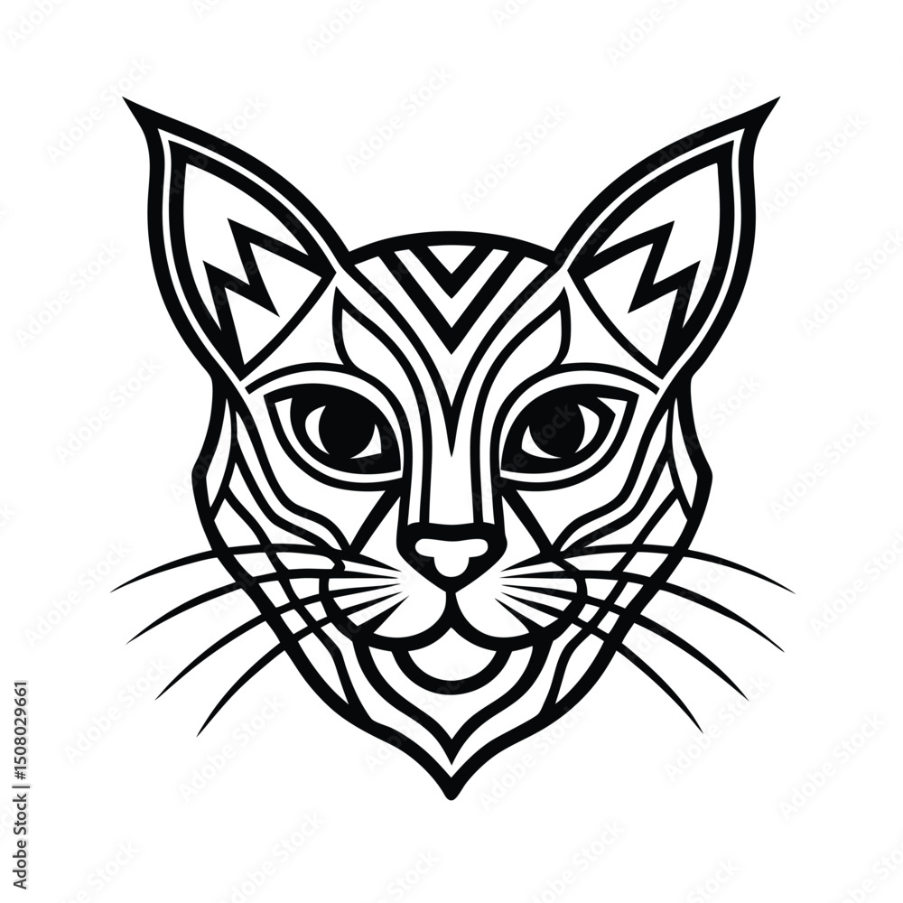 Royal Tribal Cat Head vector line art Royal Tribal Cat Head vector line art