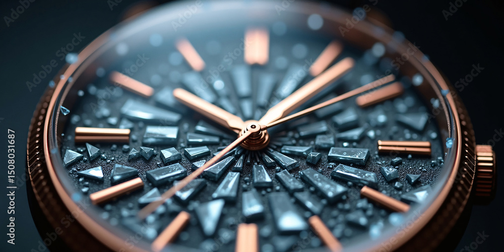 Fototapeta premium Closeup of a Luxurious Rose Gold Wristwatch with a Unique Crystal Dial
