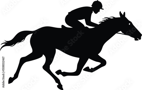 In strong silhouette, a jockey sprints on their horse towards a triumphant race victory