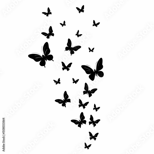 Butterflies flying in a swarm isolated on white background