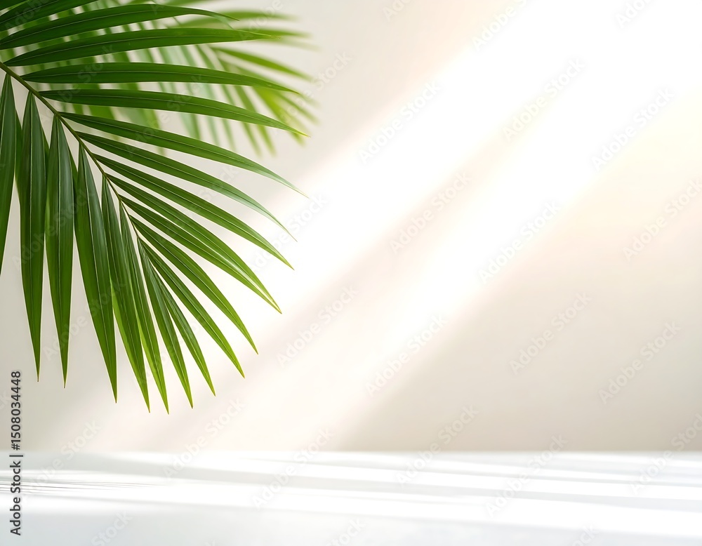 Fototapeta premium Tropical leaf on a light beige surface