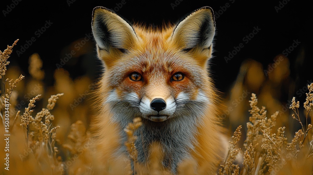 Fototapeta premium Focused fox in golden grasses