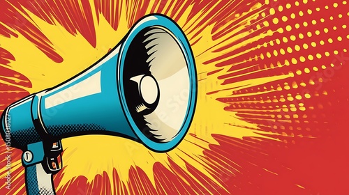 Loudspeaker with a vibrant comic book style background.