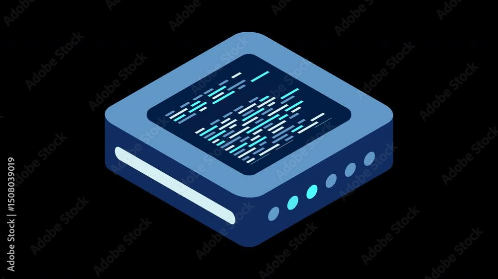 Isometric futuristic server animation. Isometric database or data center. Abstract blockchain. Computer storage. Cloud storage. Transparent background with alpha channel Isometric futuristic server animation. Isometric database or data center. Abstract blockchain. Computer storage. Cloud storage. Transparent background with alpha channel