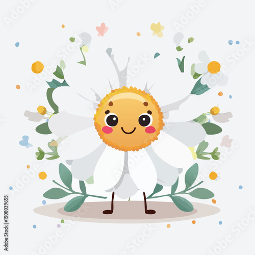 Cosmos in cute cartoon character style with expressive face and limbs.