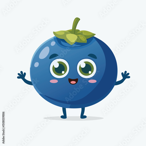 Blueberry in cute cartoon character style with expressive face and limbs.