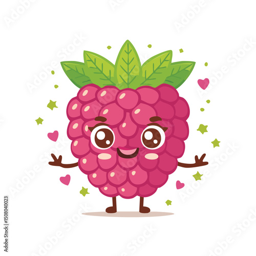 Raspberry in cute cartoon character style with expressive face and limbs.