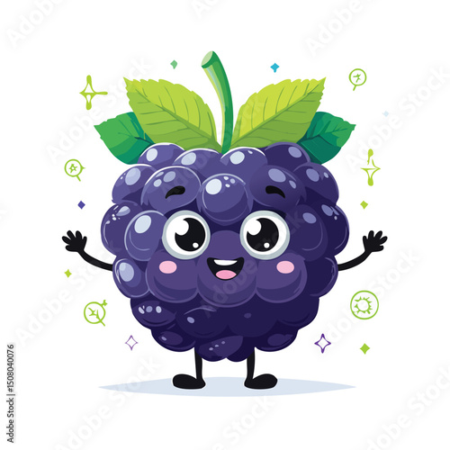 Blackberry in cute cartoon character style with expressive face and limbs.
