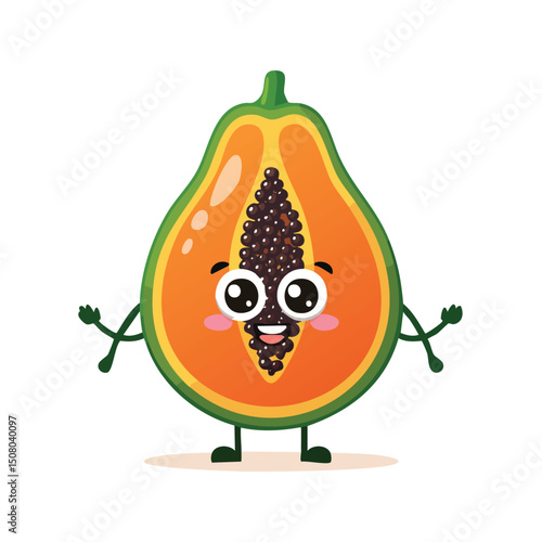 Papaya in cute cartoon character style with expressive face and limbs.
