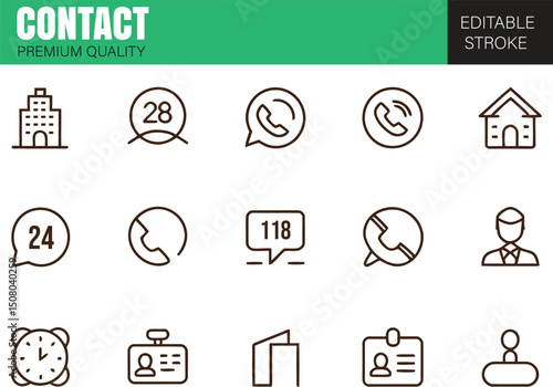 Contact Line Icons. Editable Stroke